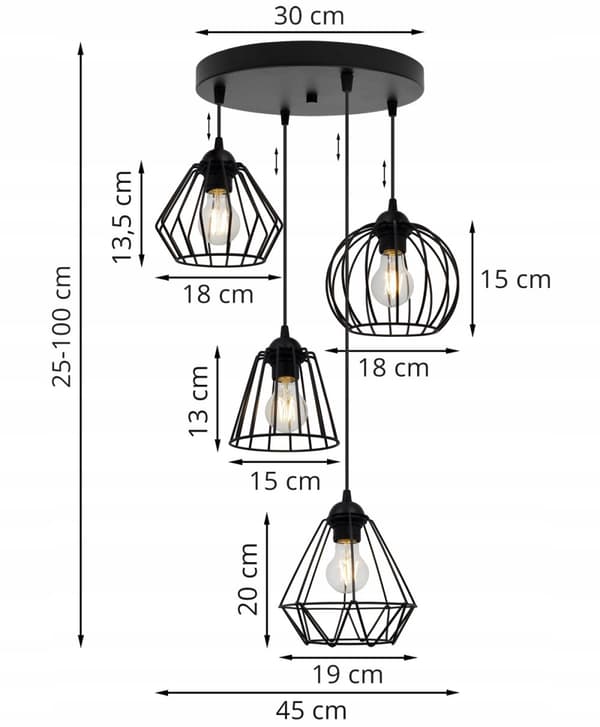 SORT TRÅDSHÆNGELAMPE LOFT LYSELYSE MIX