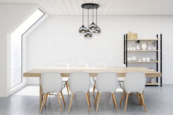 ELEGANT HÆNGELAMPE GLAS LAMPE SKÆRM KROM LED