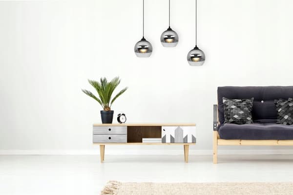 ELEGANT HÆNGELAMPE GLAS LAMPE SKÆRM KROM LED