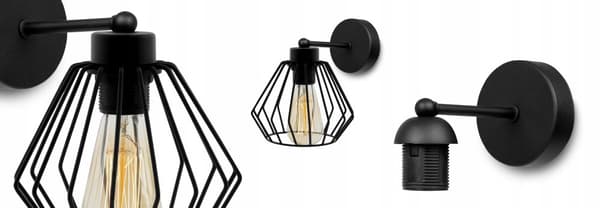 ELEGANT VÄGGLAMPA RETRO WIRE SVART LOFT