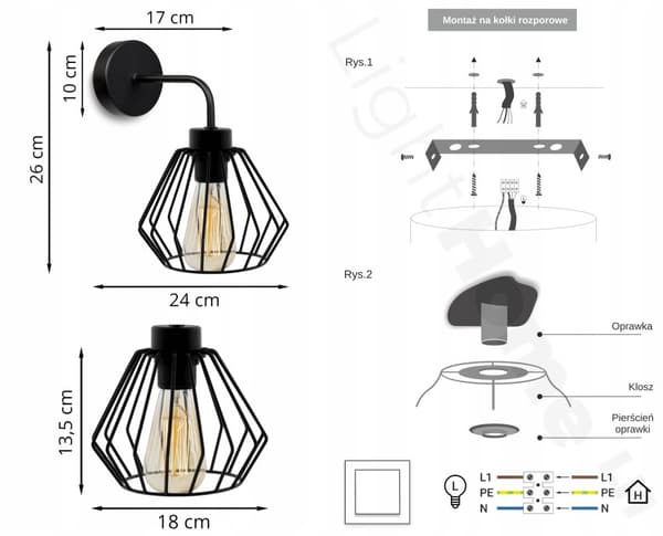 ELEGANT VÄGGLAMPA RETRO WIRE SVART LOFT