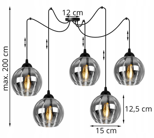 HÆNGELAMPE ELEGANT KROM SPIDER GLAS SKÆRM