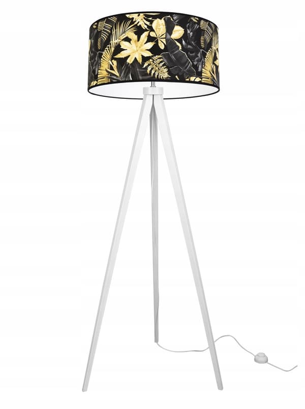 GULVLAMPE STATIV LAMPESKÆRM GULDNE BLOMSTER LED