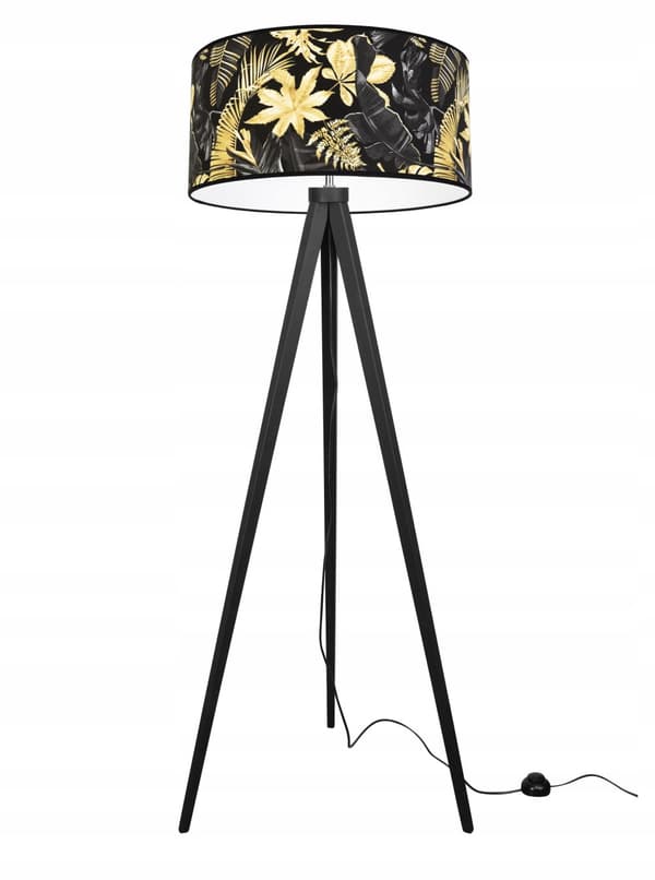 GULVLAMPE STATIV LAMPESKÆRM GULDNE BLOMSTER LED