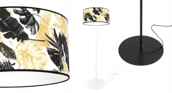 GULVLAMPE ELEGANT LAMPESKÆRM GULDNE BLOMSTER LED
