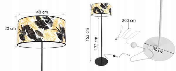 GULVLAMPE ELEGANT LAMPESKÆRM GULDNE BLOMSTER LED