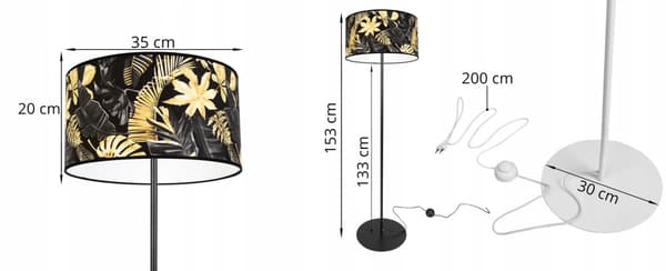 GULVLAMPE ELEGANT LAMPESKÆRM GULDNE BLOMSTER LED