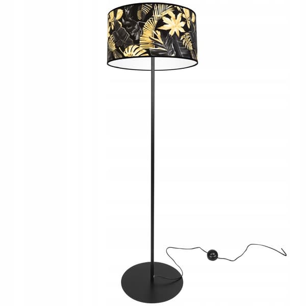 GULVLAMPE ELEGANT LAMPESKÆRM GULDNE BLOMSTER LED