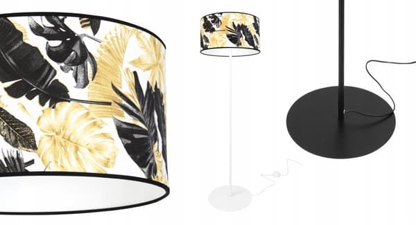 GOLVLAMPA ELEGANT LAMPSKÄRM GULDEN BLOMMOR LED