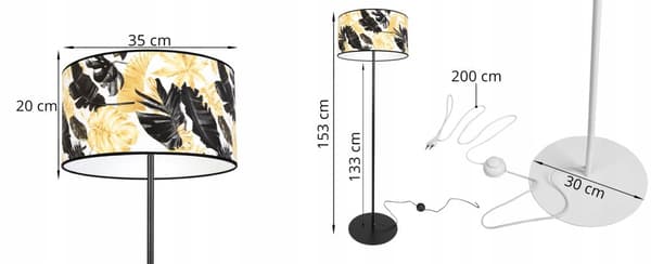 GOLVLAMPA ELEGANT LAMPSKÄRM GULDEN BLOMMOR LED