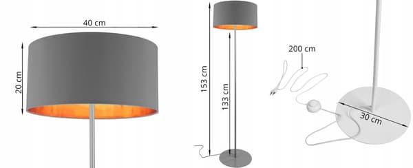 GULVLAMPE, GULD LAMPESKÆRM, moderne