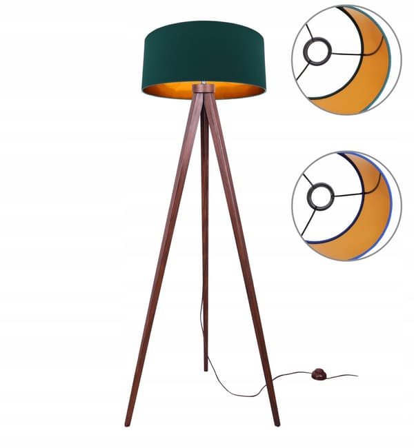 Gulvlampe stående TRIPOD guld træ