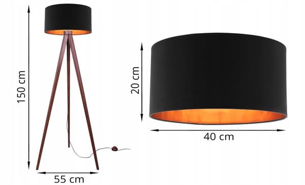 Gulvlampe stående TRIPOD guld træ