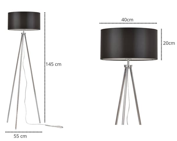 Gulvlampe, stativ, krom, lampeskærm, 40 cm