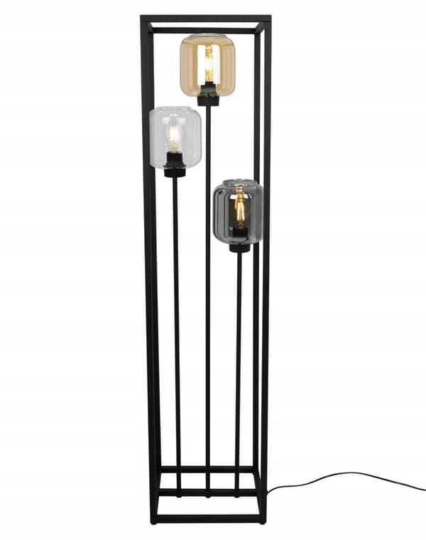 SVART LOFT-GOLVLAMPA GLASSKÄRMOR