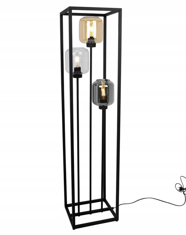SVART LOFT-GOLVLAMPA GLASSKÄRMOR