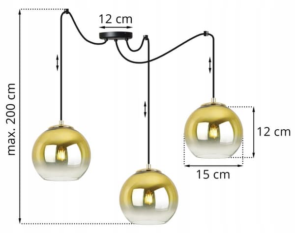 HÆNGELAMPE LOFT LYSKELYSE GULD LAMPESKÆRM 15 CM