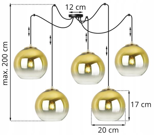 RIIPPUVALAISIN Kattokruunu KULTAINEN LAMPPUVARJOS 20 CM