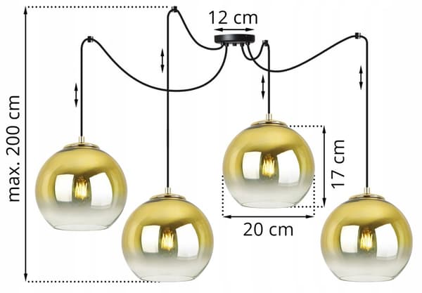 RIIPPUVALAISIN Kattokruunu KULTAINEN LAMPPUVARJOS 20 CM