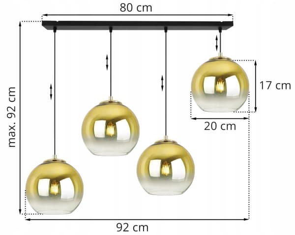 RIIPPUVALAISIN Kattokruunu KULTAINEN LAMPPUVARJOS 20 CM