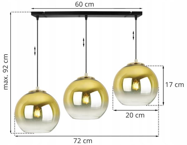 HÄNGLAMPA TAK LJUSKRAKA GULD LAMPSKÄRM 20 CM