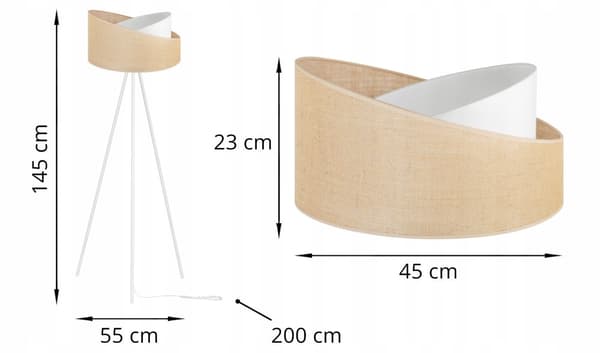 GOLVLAMPA STATIV METALL LAMPSKÄRM JUTE 45CM
