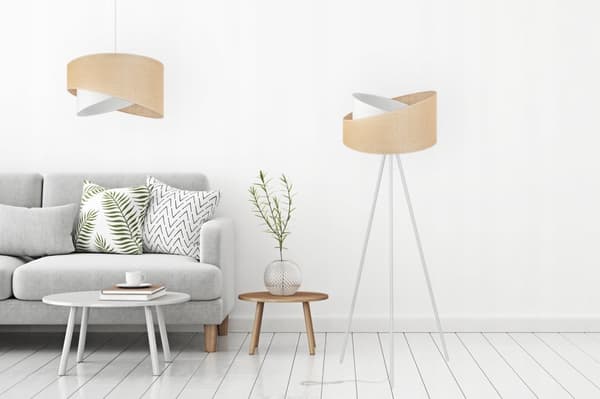 GOLVLAMPA STATIV METALL LAMPSKÄRM JUTE 45CM