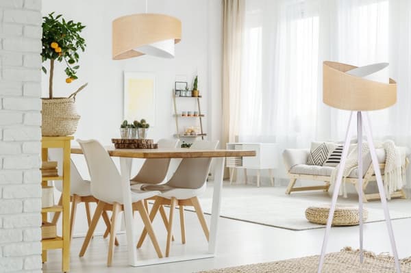 STATIV GOLVLAMPA TRÄ LAMPSKÄRM JUTE 45CM