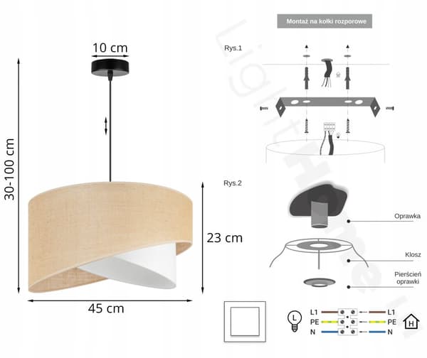 HÄNGLAMPA TAK LJUSKANT LAMPSKÄRM VIT JUTE