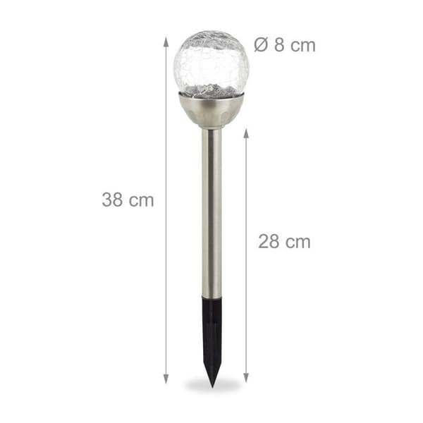 Relaxdays LED Solar Light Set, Spike, Trädgårdsdekoration, Belysning, Set om 2, Färgbyte, Silver
