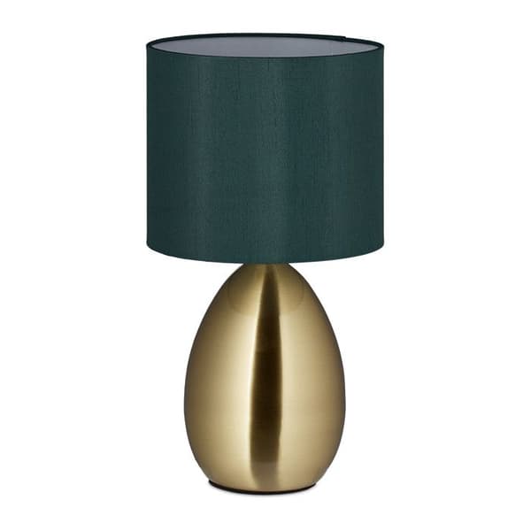 Relaxdays taklampa med touch-funktion, modern, H x D: 34 x 18 cm, E14, ljus med tygskärm, guld/mörkgrön