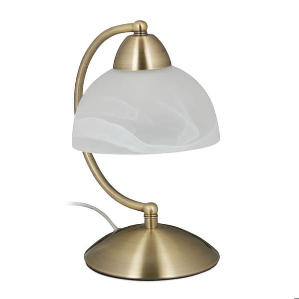 Relaxdays vintage bordslampa, taktil, glas och järn, justerbar, dekoration, E14, 230 V; HlP 25x15x19cm, mässing