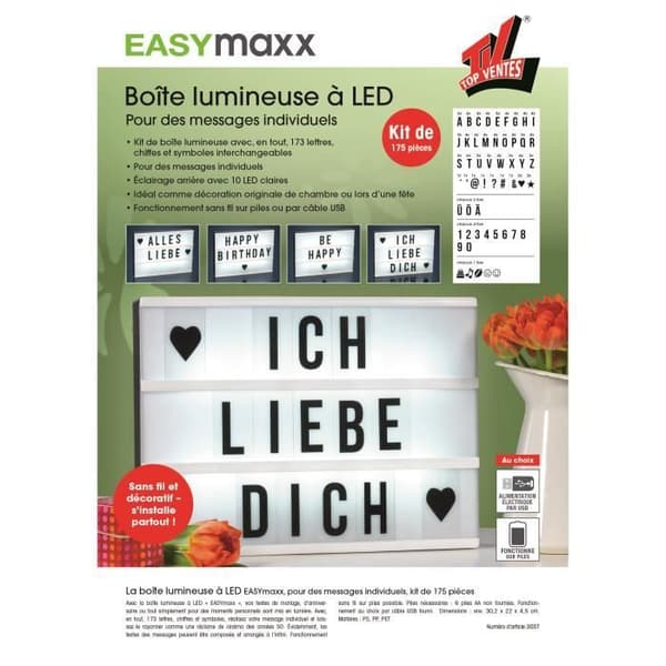 EASYmaxx LED Cinema lightbox batteri bröllopsbio 173 bokstäver