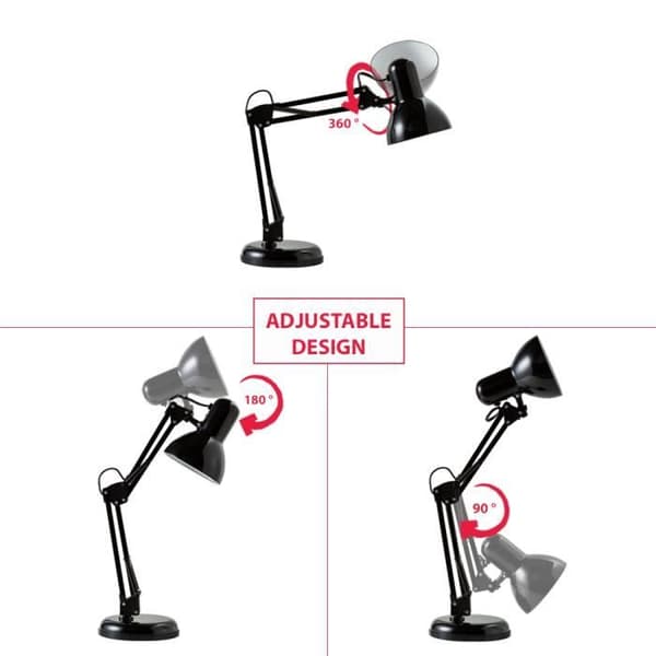LED skrivbordslampa svart bordslampa retrodesign metall orienterbar & vridbar