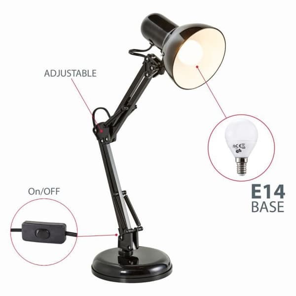 LED skrivbordslampa svart bordslampa retrodesign metall orienterbar & vridbar