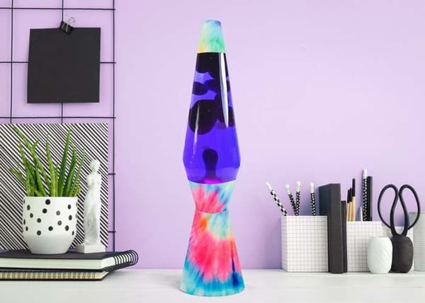 Lavalampa - FISURA - Tie Dye - Flerfärgad bas - Lila vätska - 40 cm