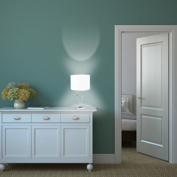 Relaxdays Bordslampa Silver Rund Skärm Modern Sänglampa Strykjärn Design HxBxD: 51 x 28 x 28 cm, Vit