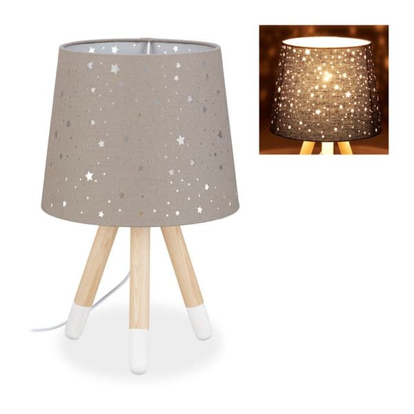 Relaxdays sänglampa, nattlampa för barnrum, sockel E14, rund lampskärm, 40 cm höjd, grå