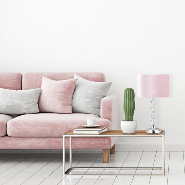 Relaxdays sänglampa, sammet och kristall, HxB: 47 x 26 cm, E14 sockel, bord, indirekt belysning, sovrum, rosa