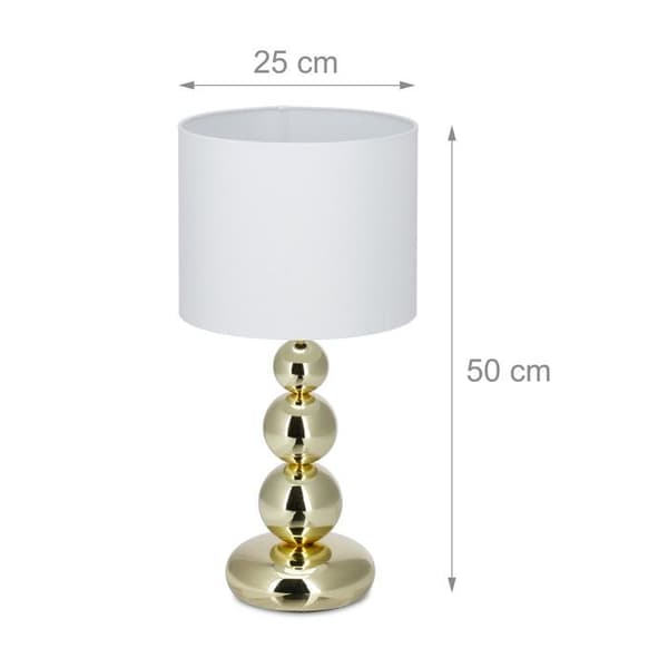 Relaxdays Bordslampa Guld Metall Sockel Sänglampa Vit tyg Skärm Kuldesign, HxD: 50 x 25 cm, Vit/Guld
