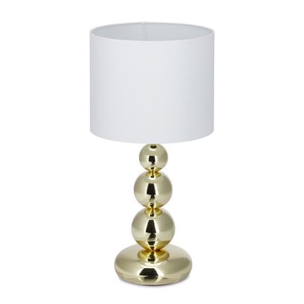 Relaxdays Bordslampa Guld Metall Sockel Sänglampa Vit tyg Skärm Kuldesign, HxD: 50 x 25 cm, Vit/Guld
