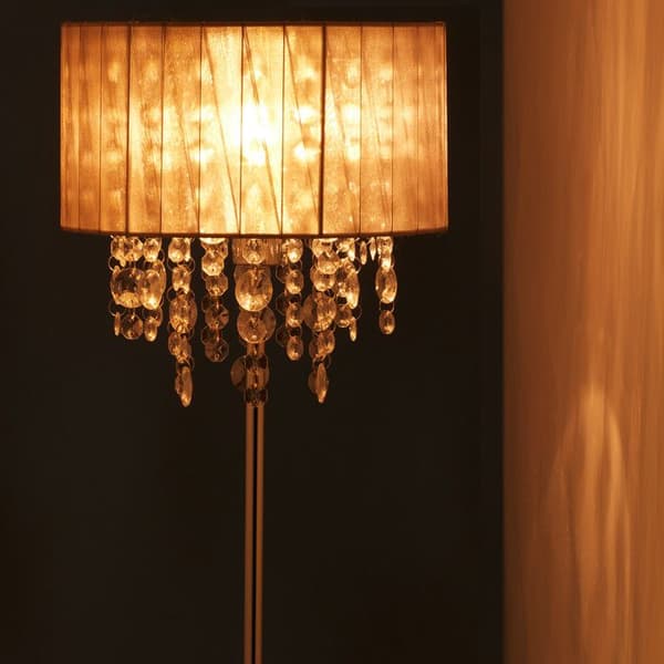 Relaxdays Crystal Bordslampa, Organza Skärm, Rund Sockel, Nattljus, HxD, Grå/Silver 43 x 24 Grå/Silver