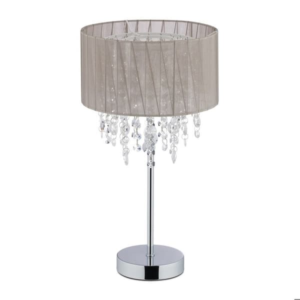 Relaxdays Crystal Bordslampa, Organza Skärm, Rund Sockel, Nattljus, HxD, Grå/Silver 43 x 24 Grå/Silver
