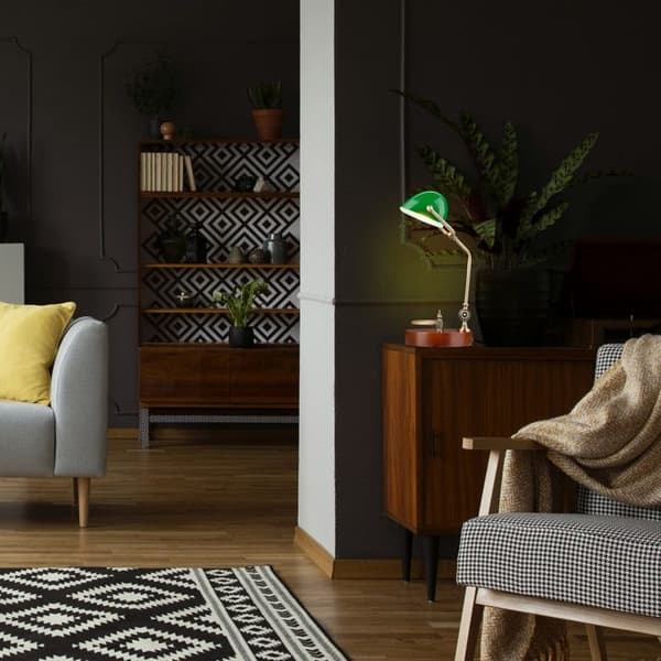 Relaxdays banklampor, lutande glaslampor, träfot, kontor E27, retro, grön-brun