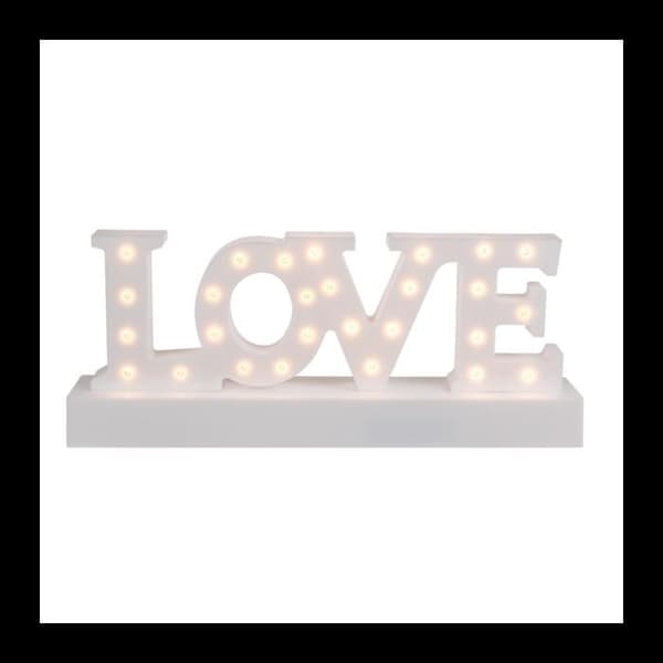 Bordslampor - Plast Led "LOVE" - Vit - L 31,2 cm x B 6,5 cm x H 13,1 cm