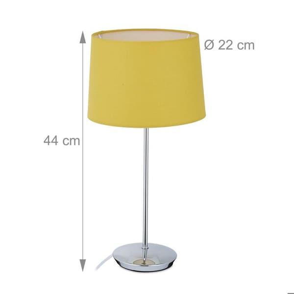 Relaxdays bordslampa med lampskärm, kromad fot, sockel 14, vardagsrum och sovrum, nattlampa, gul.