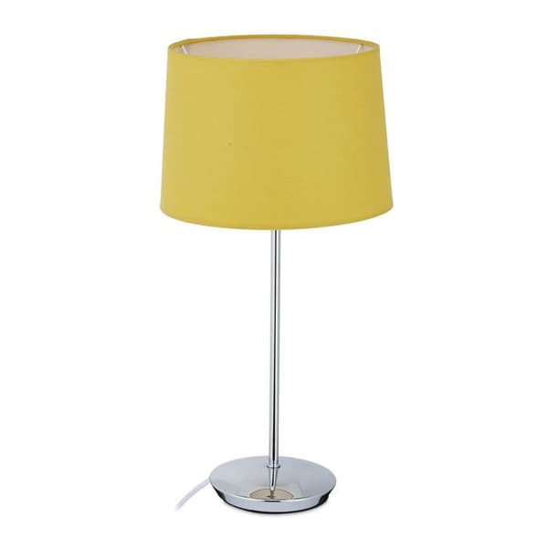 Relaxdays bordslampa med lampskärm, kromad fot, sockel 14, vardagsrum och sovrum, nattlampa, gul.