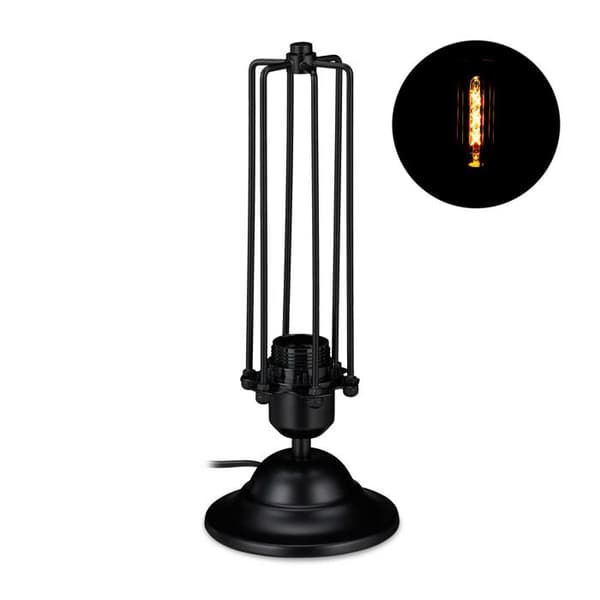 Relaxdays Industrial Style Bordslampa, Smal, Metall, Vintage Design, E27 Sockel, 33 x 13 cm, Svart