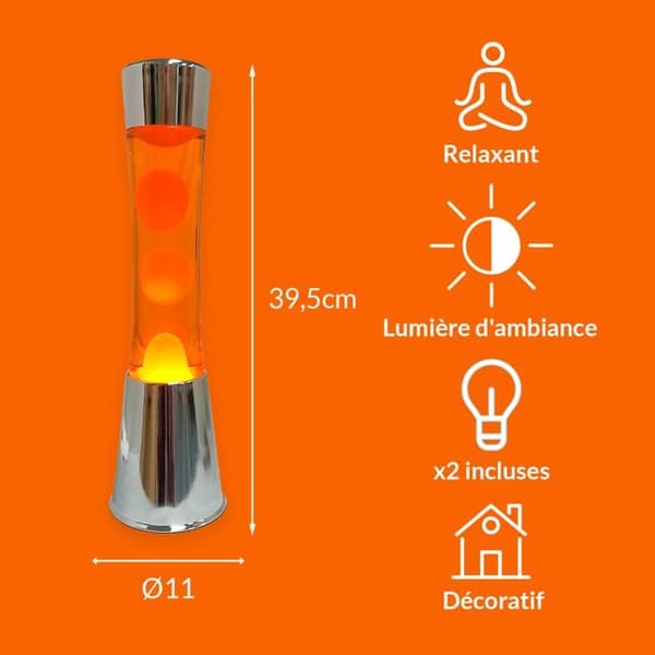 Lavalampa - FISURA - Orange - Kromfot - 11 cm x 11,5 cm - Inomhus