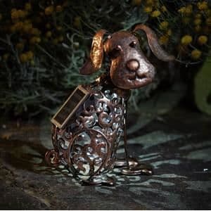 Solardekoration - SMART SOLAR - Ljusande metallhund - Åldrat koppar - Utomhus